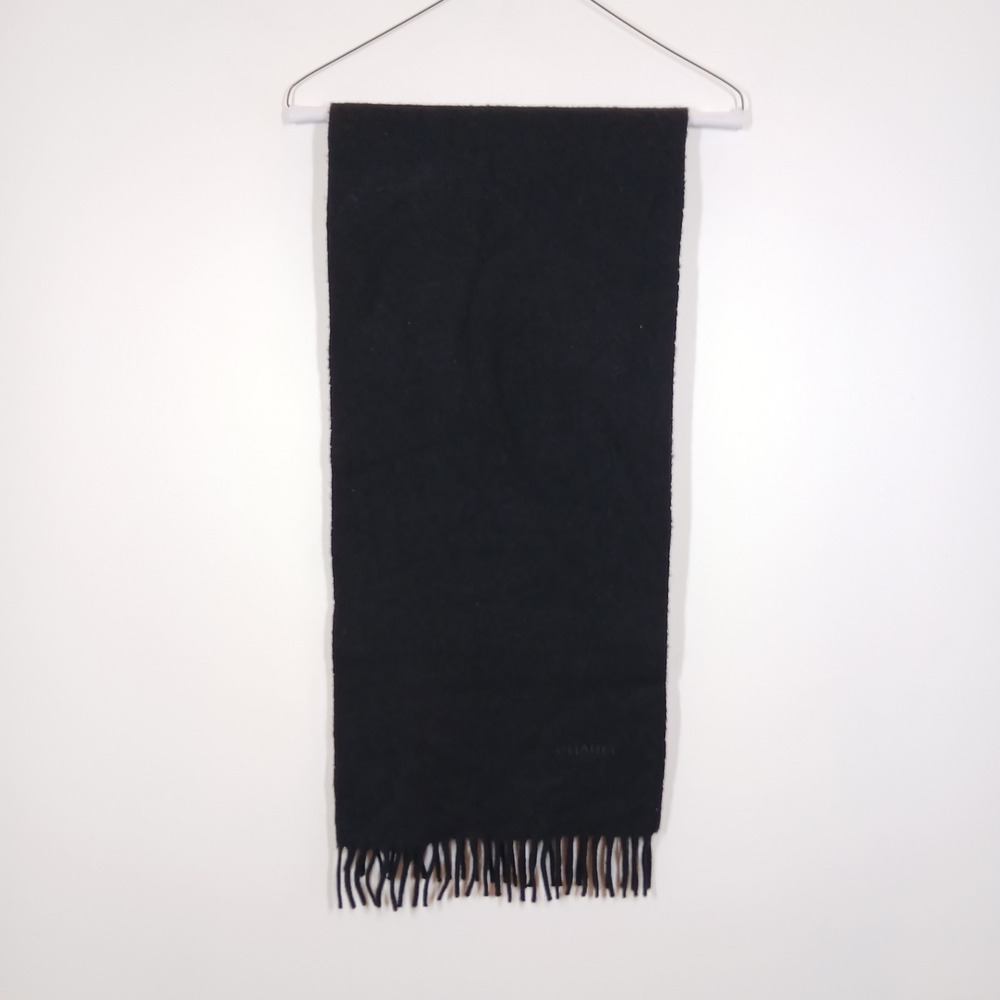 Chanel Scarf Black Cashmere Fringe Italy Made Minimalist Classic Luxury Winter
